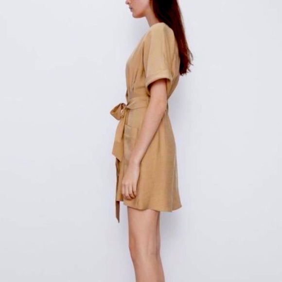 Zara button, tie front dress! Nude/Tan, Size M - Picture 2 of 6